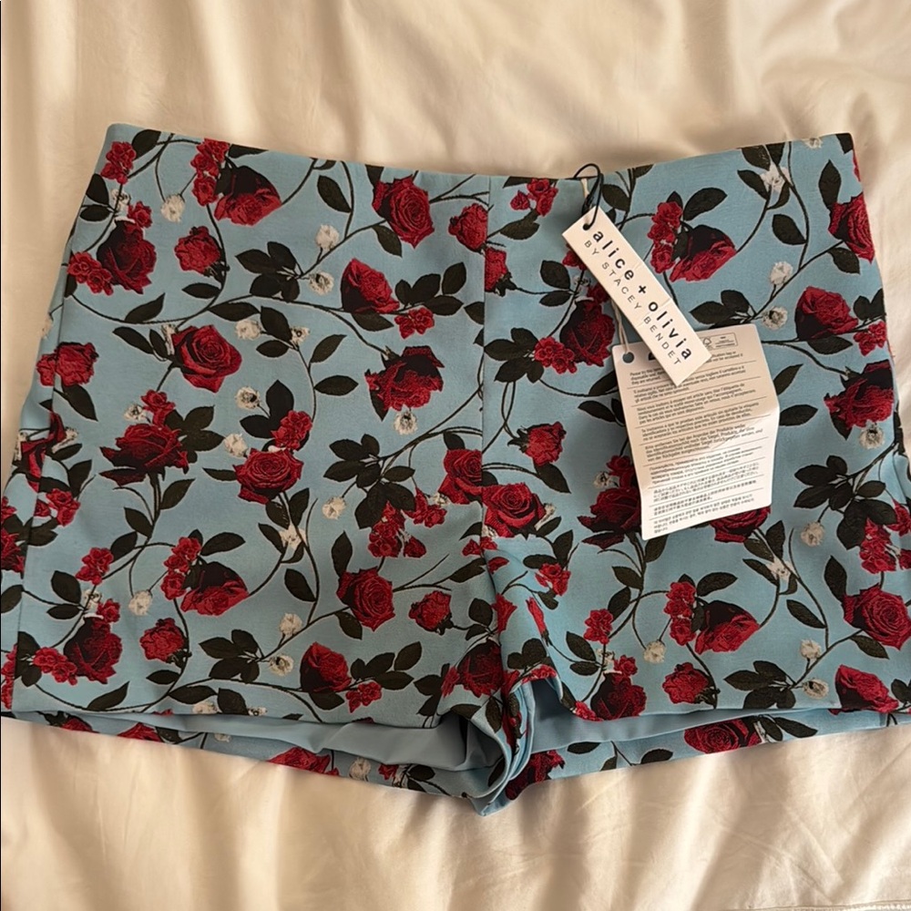 Alice + Olivia High Waist Blue and Red Floral Shorts